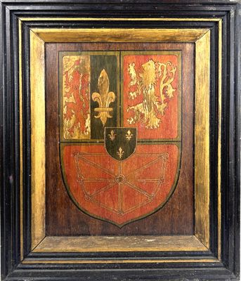 an image of a painting of a coat of arms with a shield on it