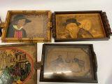 several framed pictures of people and animals on a white surface