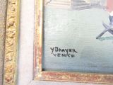 a painting of a bird flying over a body of water