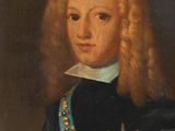 a painting of a man with long hair wearing a blue coat