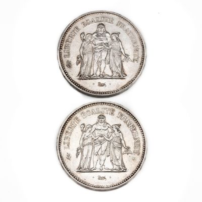 FRANCE Lot de 2 pièces en argent de 50 Francs Hercule 1977 P…