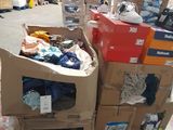 a cart that has many boxes on it in a warehouse