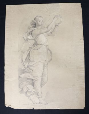 an old drawing of a woman holding a baby in her arms