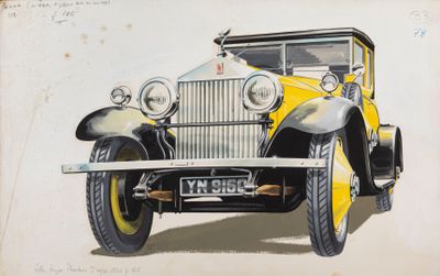 tableau représentant une vieille voiture jaune sur laquelle est perché un oiseau