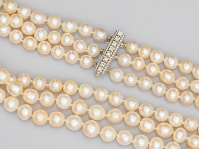 collier de perles à trois rangs avec fermoir en diamant