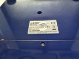 a close up of a blue box with a label on it