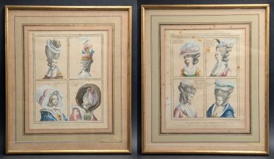 two framed pictures of a woman ' s head and a man ' s head
