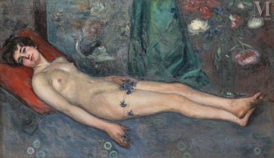 une peinture représentant une femme nue allongée sur un lit