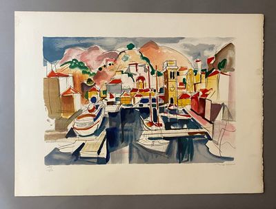 une photo d'une aquarelle représentant un embarcadère