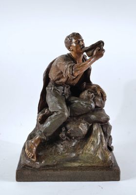 GOLDSHEIDER La soif du paysan Terre cuite patinée