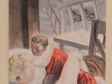 a painting of a man and a woman laying on a bed