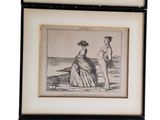 three framed pictures of a man and a woman riding a horse