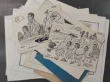 une pile de cartes sur lesquelles sont dessinées des personnes