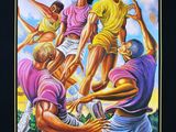 tableau représentant un groupe de personnes jouant au football