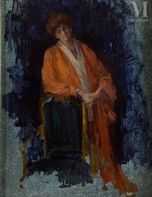 tableau représentant une femme vêtue d'une robe orange, assise sur une chaise