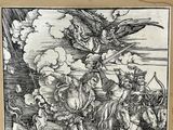 a black and white drawing of a man on a horse
