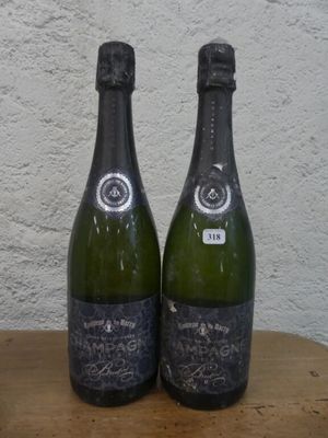 deux bouteilles de vin posées sur une table l'une à côté de l'autre