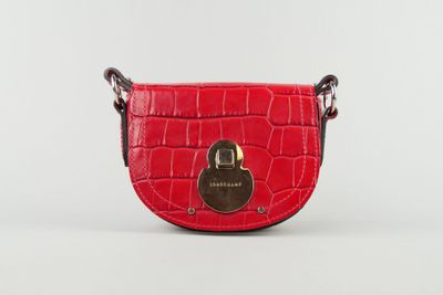 LONGCHAMP. Petit sac demi-lune en cuir rouge cerise façon cr… - Photo 1