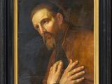 a painting of a man with a beard in a black frame