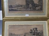 deux reproductions encadrées représentant un paysage avec un château en arrière-plan