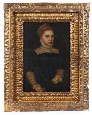 portrait of a woman in a black dress with a gold frame