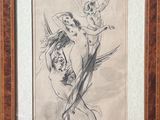 an image of a drawing of a woman with a bird on her shoulder