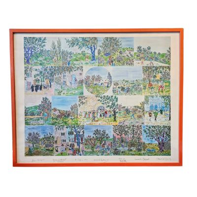 an image of a painting of people in a park by a lake