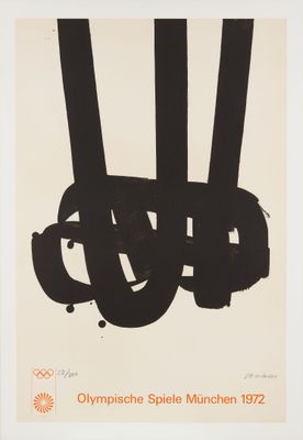 une image d'une affiche en noir et blanc représentant le logo olympique