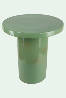 a green table with a white top on a white background