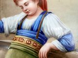 a painting of a little girl washing her hands in a sink