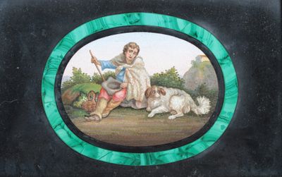 a picture of a painting of a man and a dog