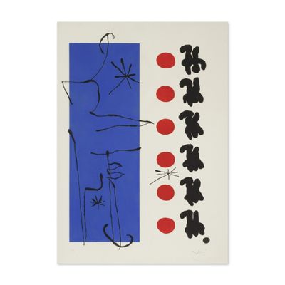 une image représentant un tableau bleu et rouge orné de cercles noirs et rouges