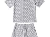 a picture of a boy ' s pajamas set in grey and white