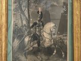 painting of a man riding a horse in front of a painting of a man on a horse