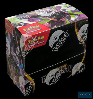 une boîte de cartes à collectionner Pokémon sur fond noir