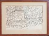 a drawing of a drawing of a concert in a large room