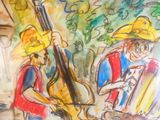tableau représentant un homme jouant de la guitare et une femme jouant de l'accordéon