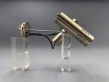 two lamps that are sitting next to each other on a table
