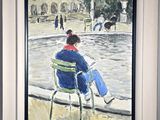 tableau représentant une femme assise sur une chaise dans un parc