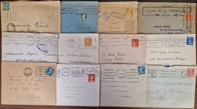 many old envelopes that are on a table