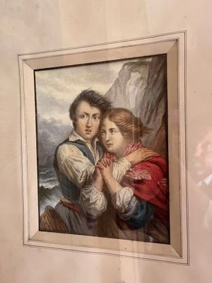 une photo d'un tableau représentant deux enfants accroché au mur