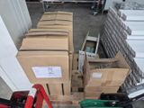 many boxes on a pallet in a warehouse