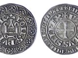 une pièce d'argent avec une croix au recto et une croix au verso