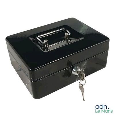 a black metal box with a key in it