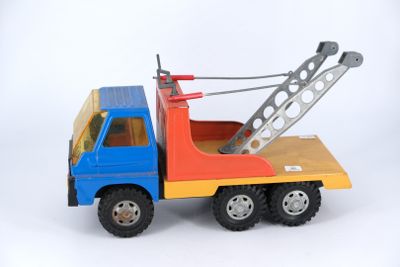 a toy truck with a crane on the back of it