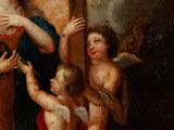 an image of a painting of a woman holding a cross with two children