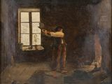 an image of a painting of a man standing in front of a window