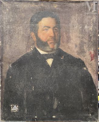 tableau représentant un homme barbu portant un nœud papillon