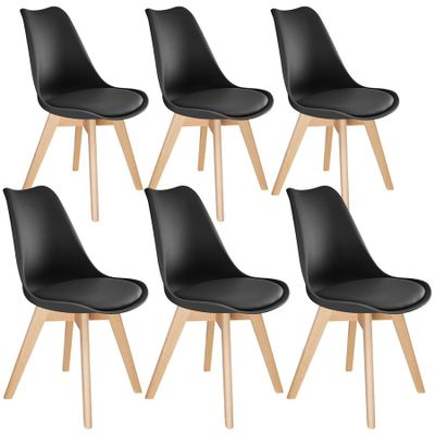 lot de six chaises de salle à manger noires avec des pieds en bois