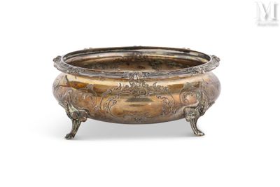an antique silverplated bowl on stand on a white background